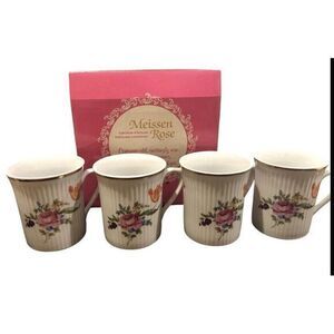 Vintage JLMENAU GRAF VON KENNEBERG Mesussen‎ Rose Mugs GERMANY Set Of 4 Mugs